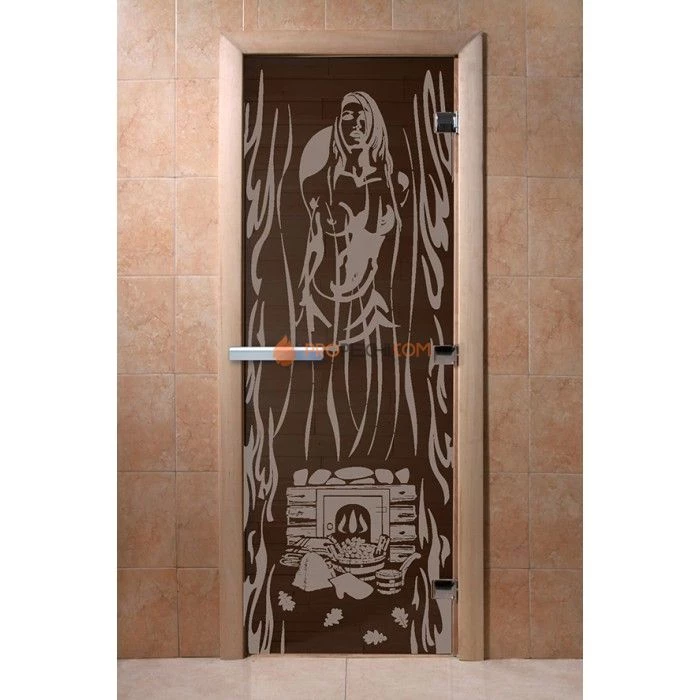 Дверь для бани DoorWood с рисунком Горячий пар Черный жемчуг, 2000x800 мм