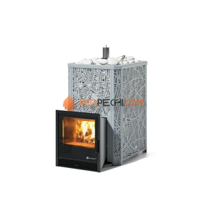 Дровяная печь для бани ИзиСтим Ялта 35/2024 в кожухе Модерн серый