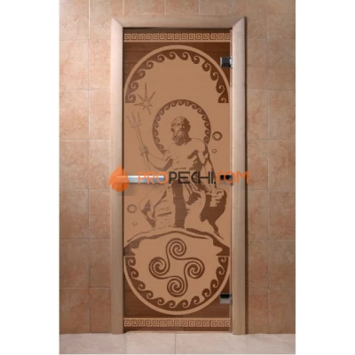 Дверь для бани DoorWood с рисунком Посейдон Бронза матовая, 2100x900 мм