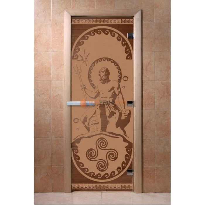 Дверь для бани DoorWood с рисунком Посейдон Бронза матовая, 2100x900 мм