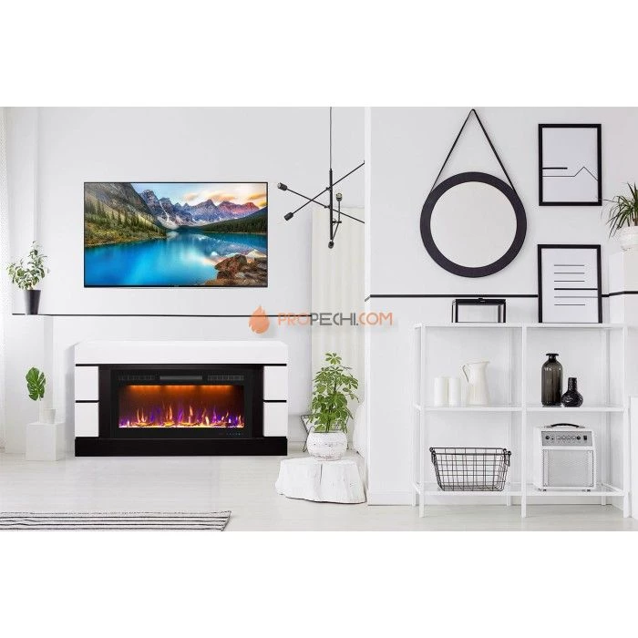 Каминокомплект Royal Flame Modern - Белый с черным (Глубина 300 мм) с очагом Vision 42 LOG LED