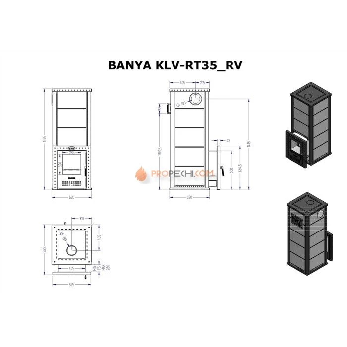 Дровяная печь для бани Klover RT 35-RV ( Талькомагнезит 30 мм )