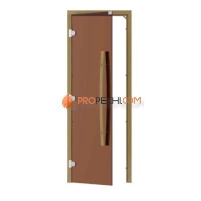 Дверь для бани стеклянная SAWO 742-3SGD-L 8/19, бронза, левая, кедр, без порога, изогнутая ручка