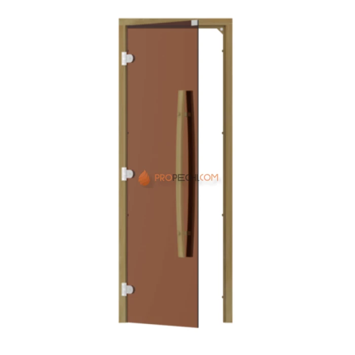 Дверь для бани стеклянная SAWO 742-3SGD-L 8/19, бронза, левая, кедр, без порога, изогнутая ручка