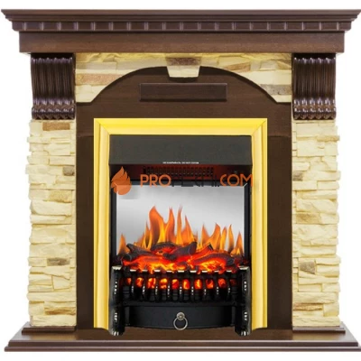 Каминокомплект Royal Flame Dublin - Темный дуб / Сланец с очагом Fobos FX M Brass