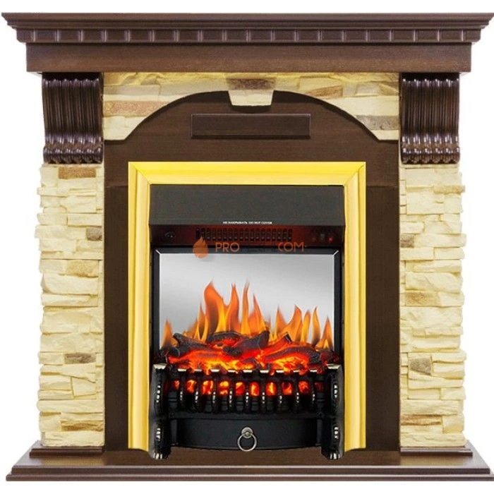 Каминокомплект Royal Flame Dublin угловой - Темный дуб / Сланец с очагом Fobos FX M Brass