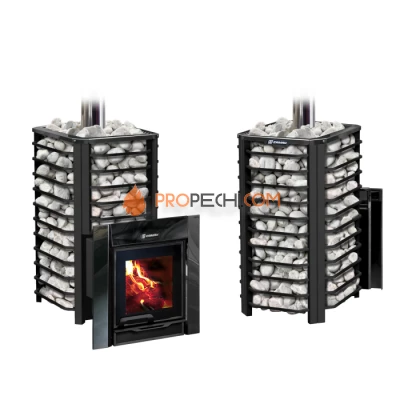 Дровяная печь для бани Ермак 20 Сетка-Премиум BLACK (с чугунной топкой)