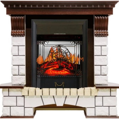 Каминокомплект Royal Flame Pierre Luxe - Темный дуб / Белый с очагом Majestic FX M Black