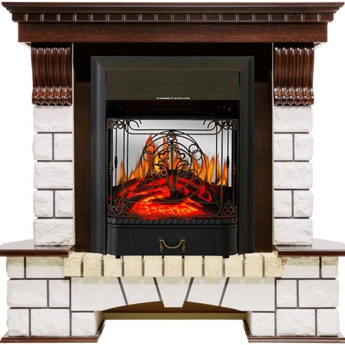 Каминокомплект Royal Flame Pierre Luxe - Темный дуб / Белый с очагом Majestic FX M Black