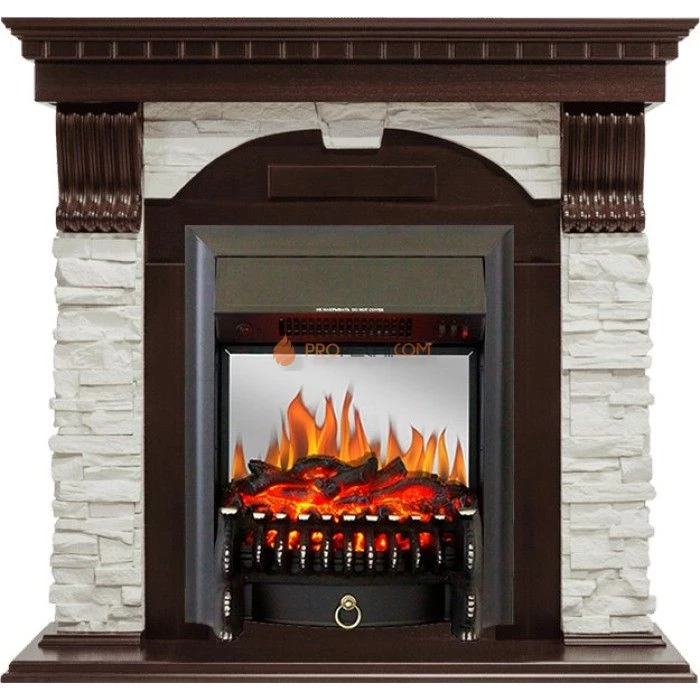Каминокомплект Royal Flame Dublin угловой - Темный дуб / Сланец белый с очагом Fobos FX M Black