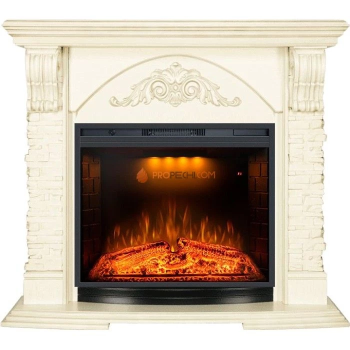 Каминокомплект Royal Flame Rimini - Слоновая кость с патиной с Электрическим очагом Royal Flame Emerald 28