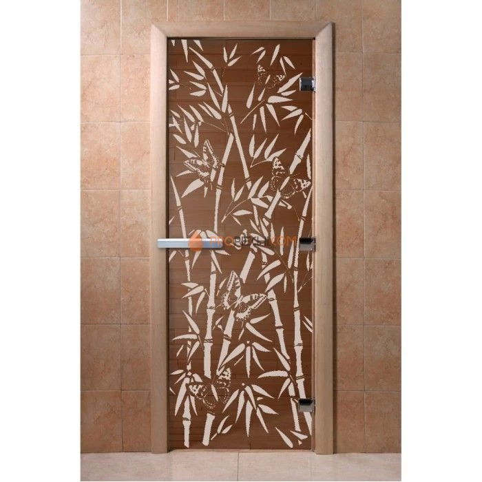 Дверь для бани DoorWood с рисунком Бамбук и бабочки Бронза, 1800x700 мм