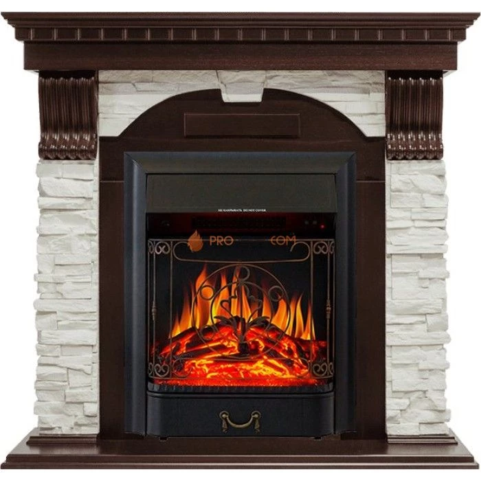 Каминокомплект Royal Flame Dublin - Темный дуб / Сланец белый с очагом Majestic FX Black