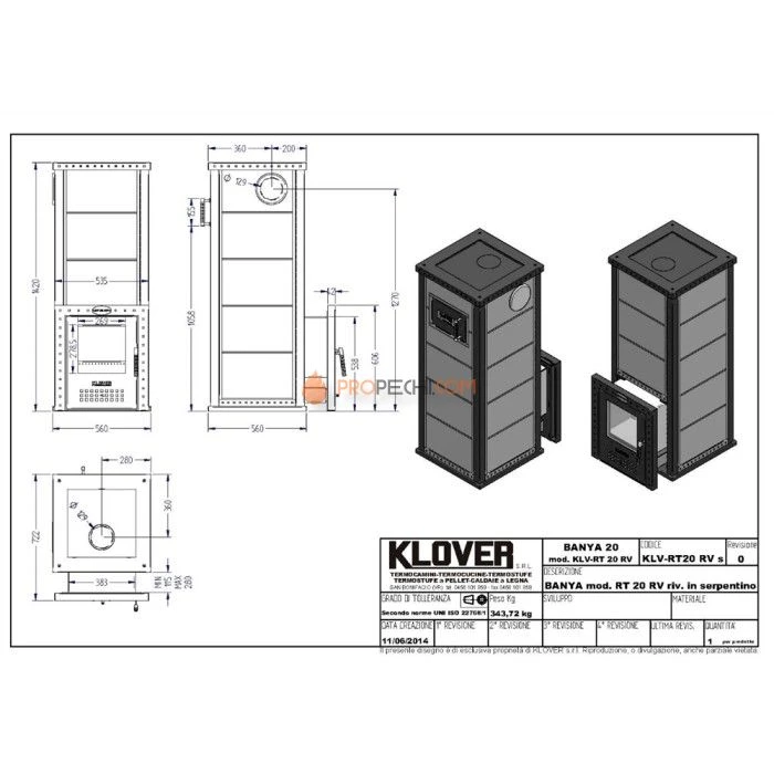 Дровяная печь для бани Klover RT 20-RV ( Жадеит 30мм)