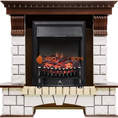 Каминокомплект Royal Flame Pierre Luxe угловой - Темный дуб / Белый с очагом Fobos FX Black