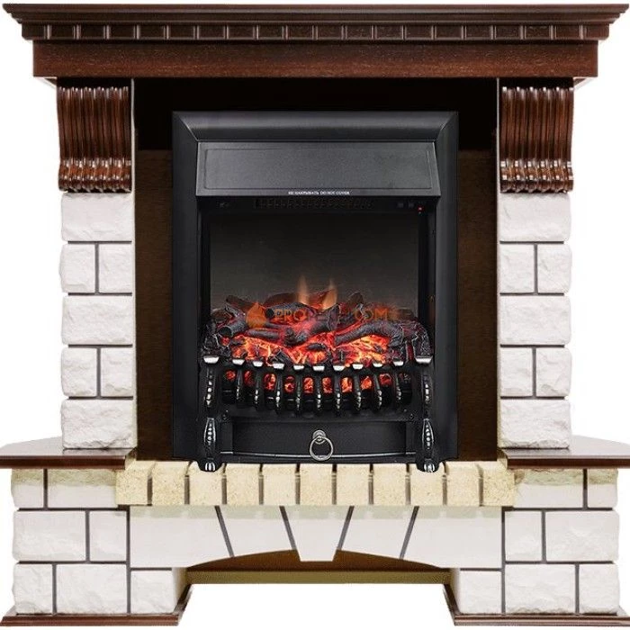 Каминокомплект Royal Flame Pierre Luxe угловой - Темный дуб / Белый с очагом Fobos FX Black
