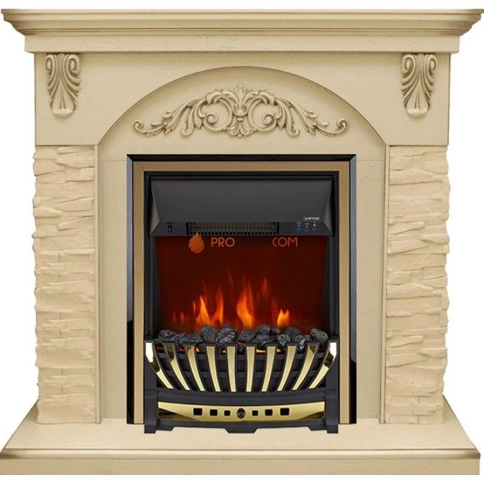 Каминокомплект Royal Flame Bern Сланец крупный бежевый / Алебастр темная патина с очагом Aspen Gold