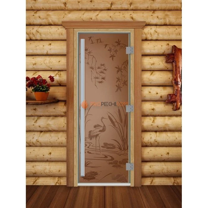 Дверь для бани DoorWood Престиж с рисунком Камышовый рай Бронза матовая, 1900x700 мм