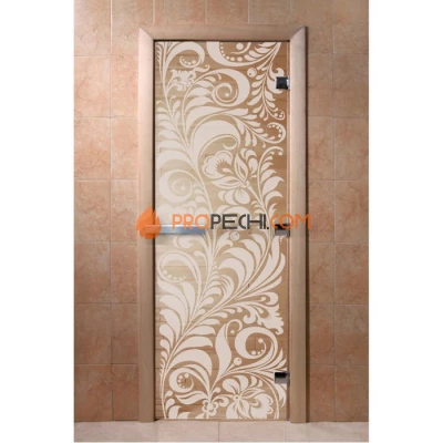 Дверь для бани DoorWood с рисунком Хохлома Прозрачная, 2000x600 мм