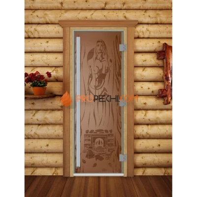 Дверь для бани DoorWood Престиж с рисунком Горячий пар Бронза матовая, 1900x700 мм