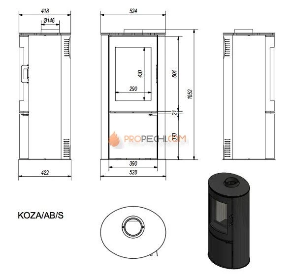 Печь-камин Kratki KOZA AB S DR 8 кВт
