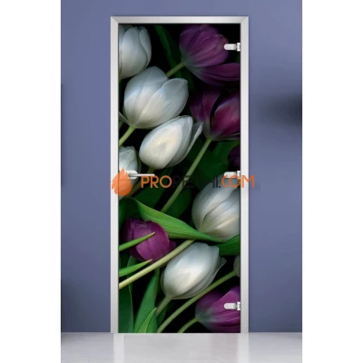 Стеклянная межкомнатная дверь DoorWood с фотопечатью Flowers-12, 2000х600 мм