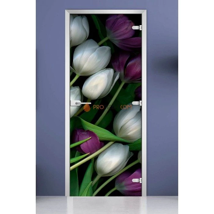 Стеклянная межкомнатная дверь DoorWood с фотопечатью Flowers-12, 2000х600 мм