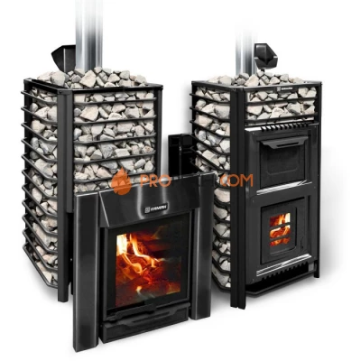 Дровяная печь для бани Ермак 30 Сетка-Люкс BLACK (с чугунной топкой)