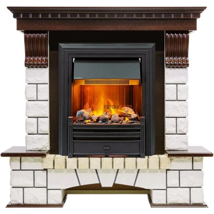 Каминокомплект Dimplex Pierre Luxe угловой - Темный дуб / Белый (Высота 1020мм) с очагом Brookline Black