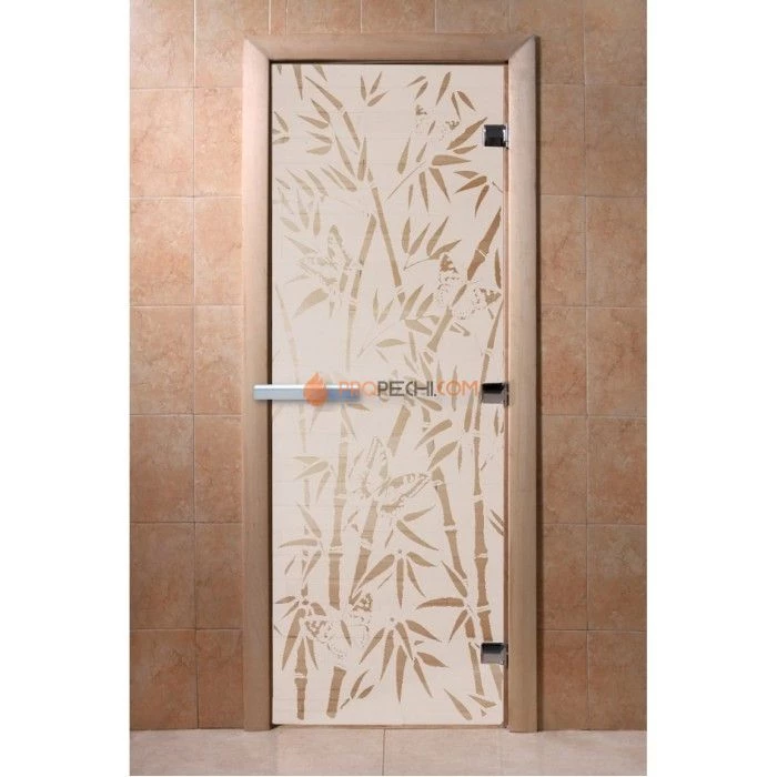 Дверь для бани DoorWood с рисунком Бамбук и бабочки Сатин, 2000x800 мм