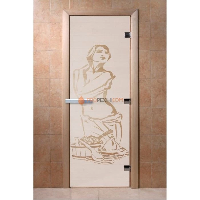 Дверь для бани DoorWood с рисунком Искушение Сатин, 2000x900 мм
