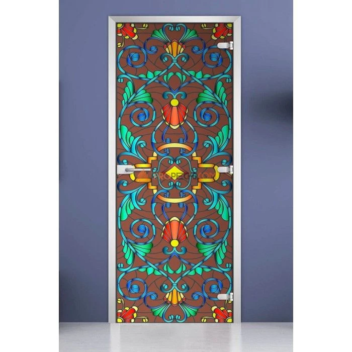 Стеклянная межкомнатная дверь DoorWood с фотопечатью Stained Glass-07, 2000х600 мм