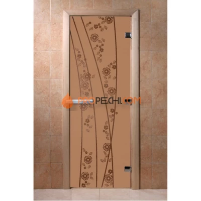 Дверь для бани DoorWood с рисунком Весна цветы Бронза матовая, 2000x700 мм