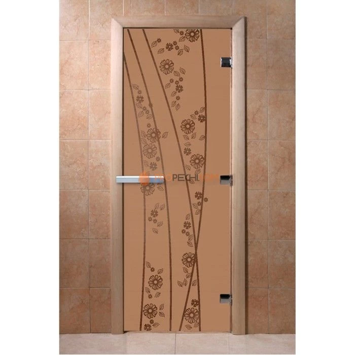 Дверь для бани DoorWood с рисунком Весна цветы Бронза матовая, 2000x700 мм