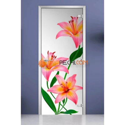 Стеклянная межкомнатная дверь DoorWood с фотопечатью Flowers-03, 2000х600 мм