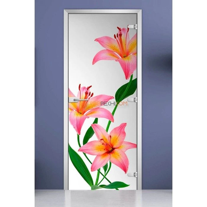 Стеклянная межкомнатная дверь DoorWood с фотопечатью Flowers-03, 2000х600 мм