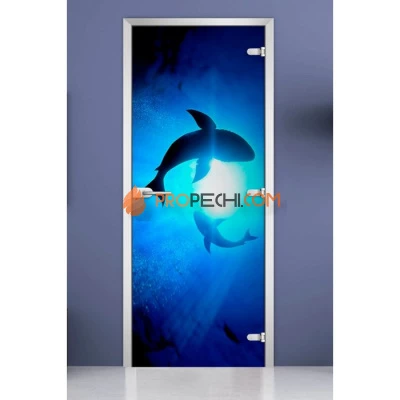Стеклянная межкомнатная дверь DoorWood с фотопечатью Underwater World-08, 2000х600 мм