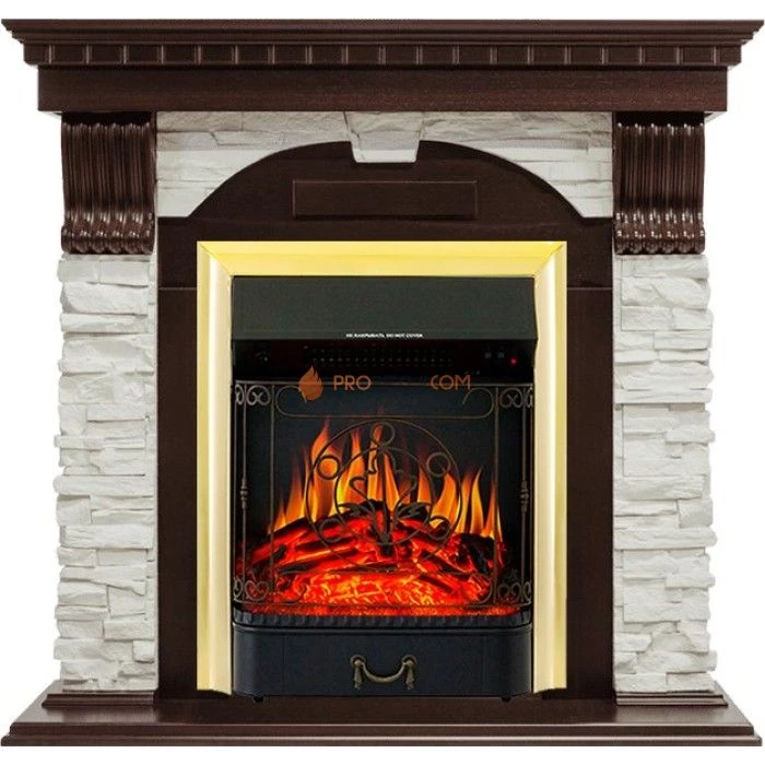 Каминокомплект Royal Flame Dublin - Темный дуб / Сланец белый с очагом Majestic FX Brass