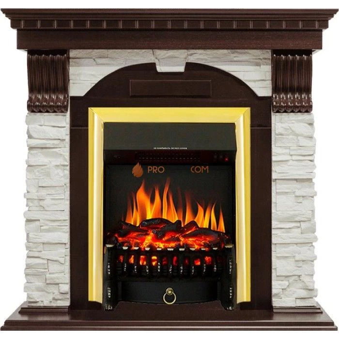 Каминокомплект Royal Flame Dublin угловой - Темный дуб / Сланец белый с очагом Fobos FX Brass