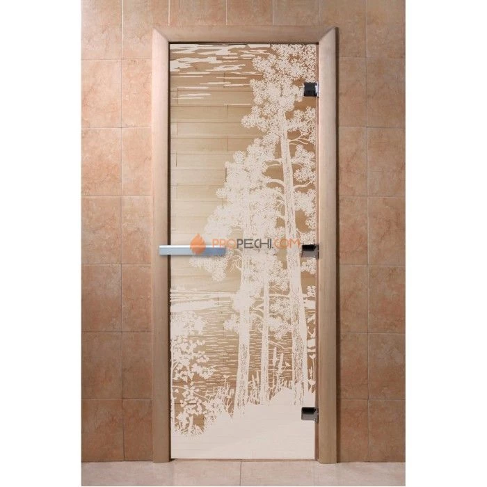 Дверь для бани DoorWood с рисунком Рассвет Прозрачная, 2000x600 мм