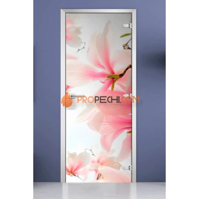 Стеклянная межкомнатная дверь DoorWood с фотопечатью Flowers-14, 2000х800 мм