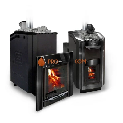 Дровяная печь для бани Ермак 30 Люкс BLACK (сталь)