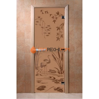 Дверь для бани DoorWood с рисунком Камышовый рай Бронза матовая, 2000x600 мм