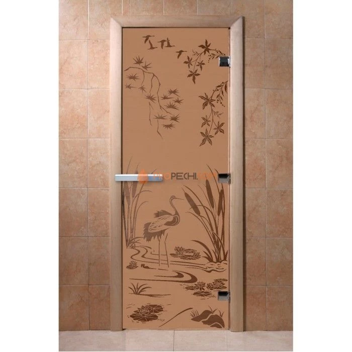 Дверь для бани DoorWood с рисунком Камышовый рай Бронза матовая, 2100x700 мм