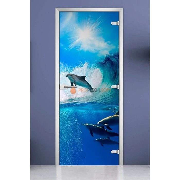 Стеклянная межкомнатная дверь DoorWood с фотопечатью Underwater World-09, 2000х800 мм