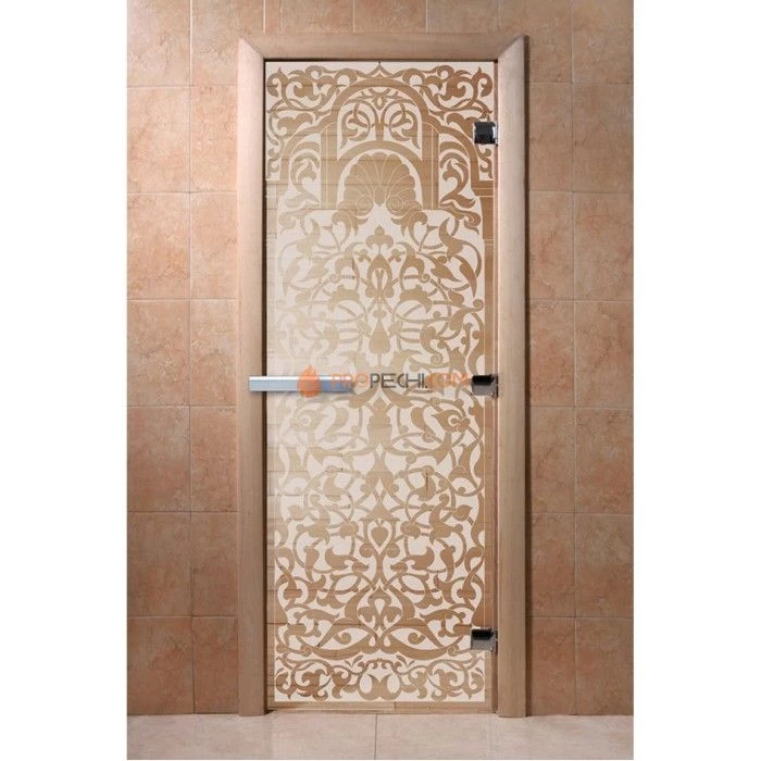 Дверь для бани DoorWood с рисунком Флоренция Прозрачная, 1800x600 мм