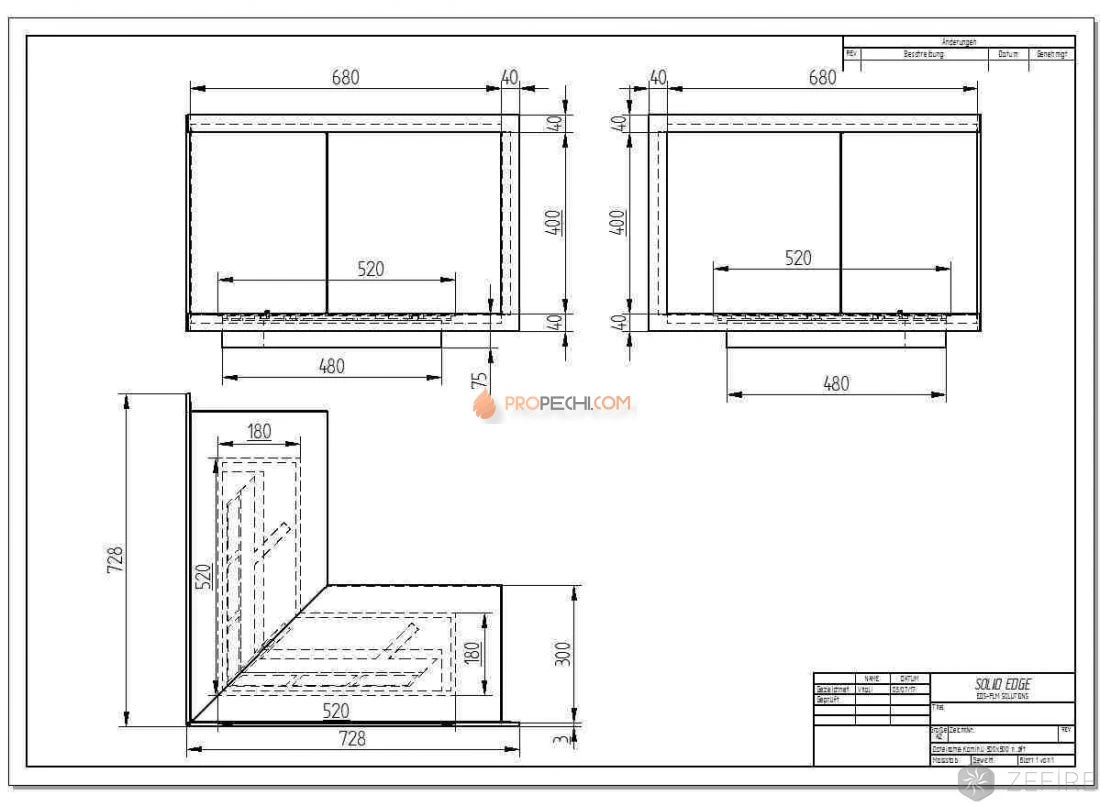 Биокамин Zefire Standart для угловой стены 700