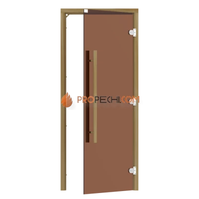 Дверь для бани стеклянная SAWO 741-3SGD-L-2 7/19, бронза, левая, без порога, кедр, прямая ручка