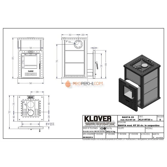 Дровяная печь для бани Klover RT 20 ( Жадеит 30мм )