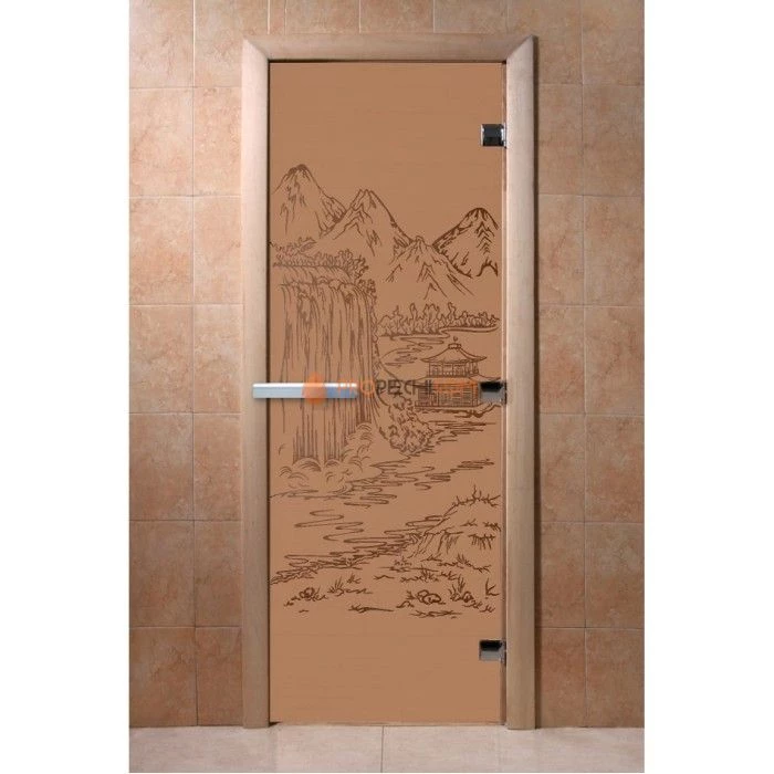 Дверь для бани DoorWood с рисунком Китай Бронза матовая, 1800x800 мм